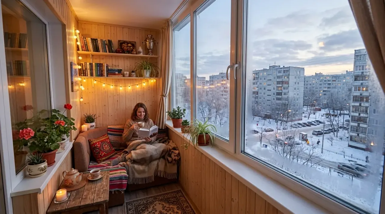 Тёплое остекление балкона раздвижными окнами — фото 5